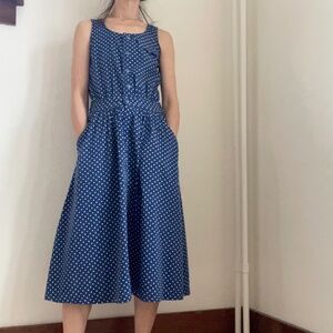 Vintage LizWear Petites blue and white polka dot dress